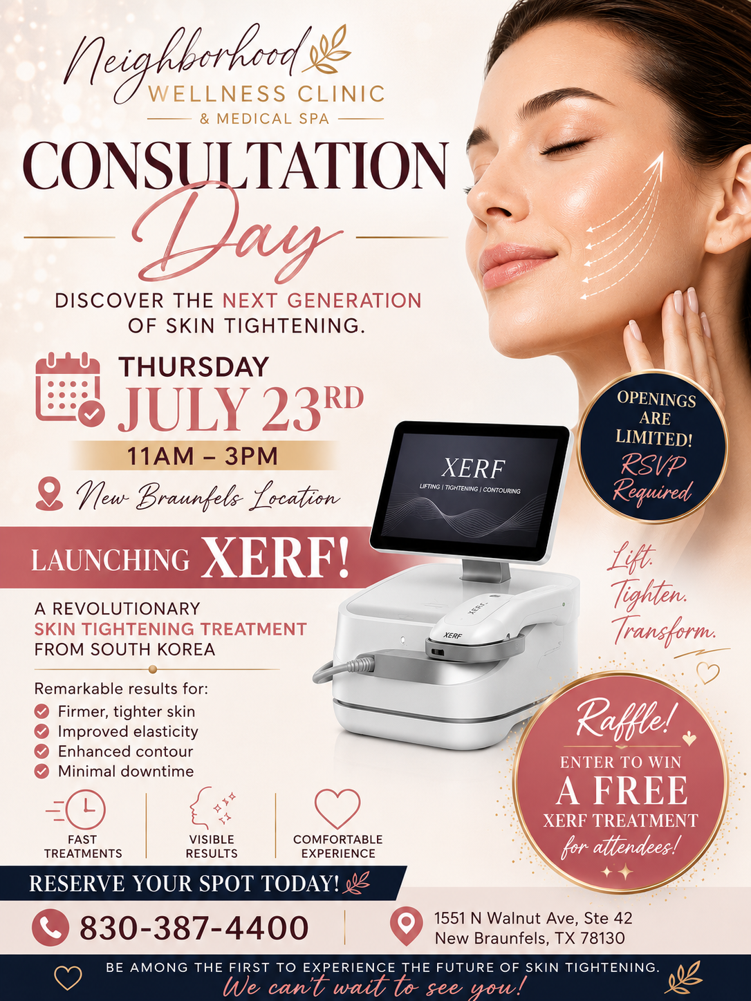 Neighborhood Wellness Clinic XERF Consultation Day flyer for Thursday July 23 from 11AM to 3PM